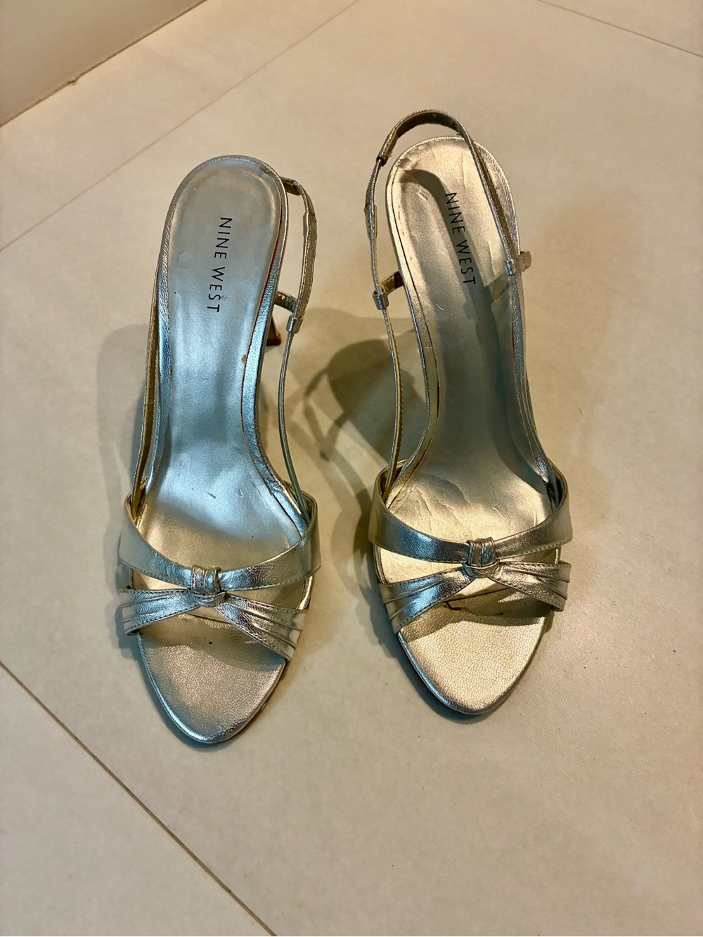 Nine West Metallic Silver Open-Toe Slingback Heels